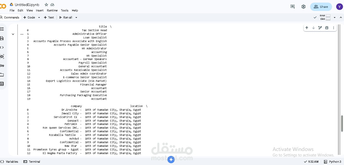 استخراج وتحليل بيانات الوظائف من موقع وظّف باستخدام Web Scraping وPython