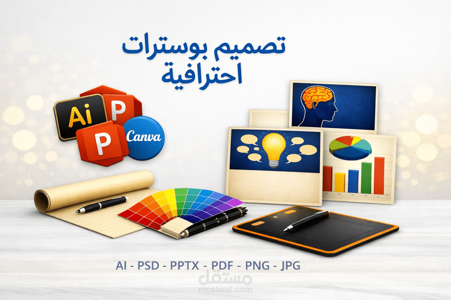 تصميم وتنفيذ بوسترات احترافية بأدوبي  باوربوينت وكانفا Adobe Illustrator & Photoshop, PowerPoint, Canva
