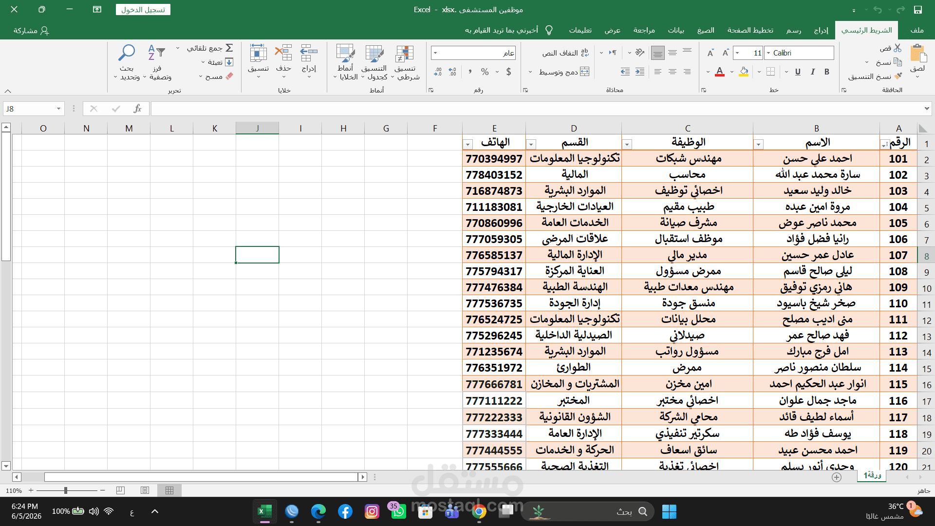 تنظيم وتحليل بيانات الموظفين باستخدام Microsoft Excel