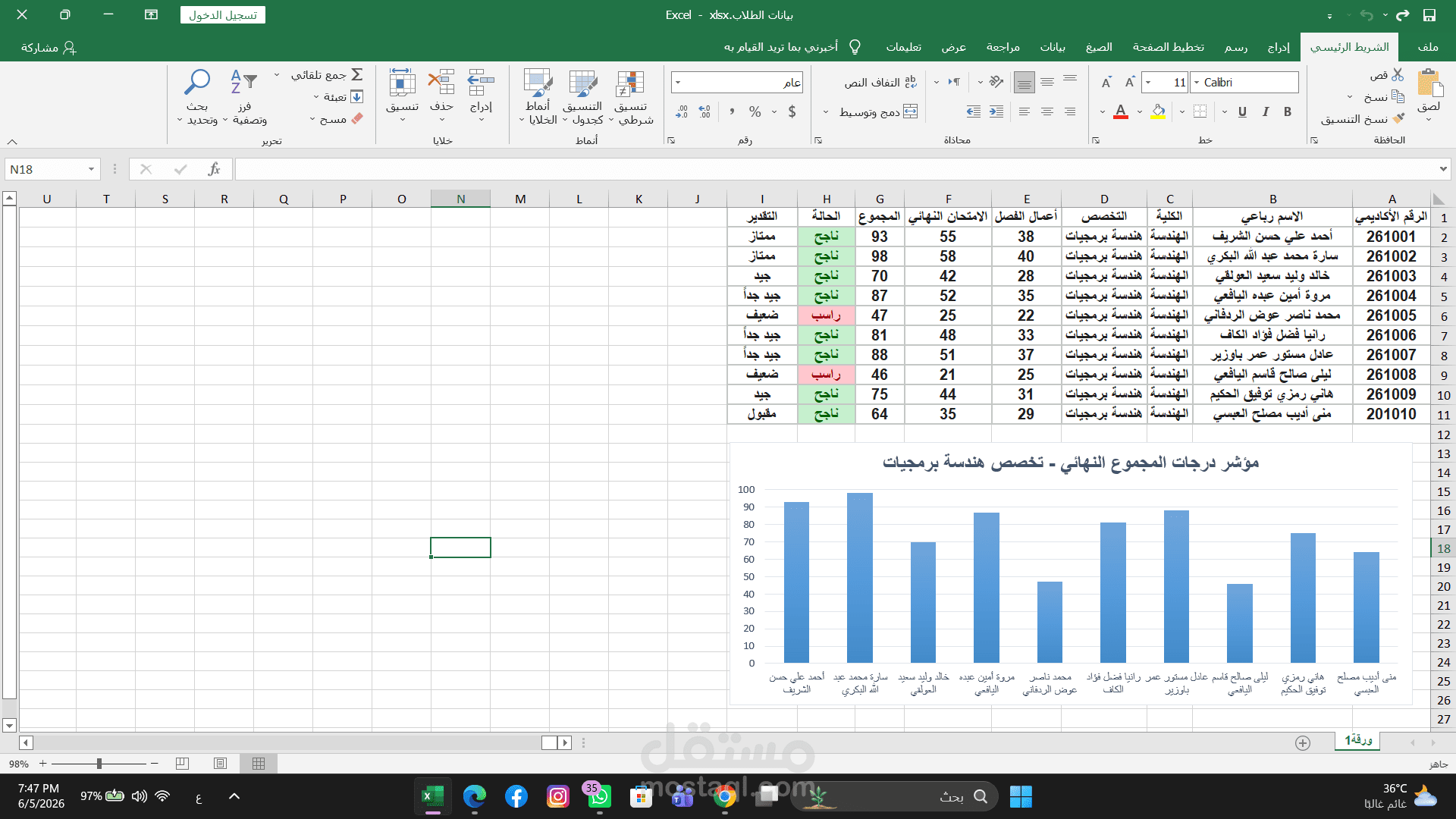 تصميم قاعدة بيانات طلاب باستخدام Excel وإعداد التقارير الإحصائية