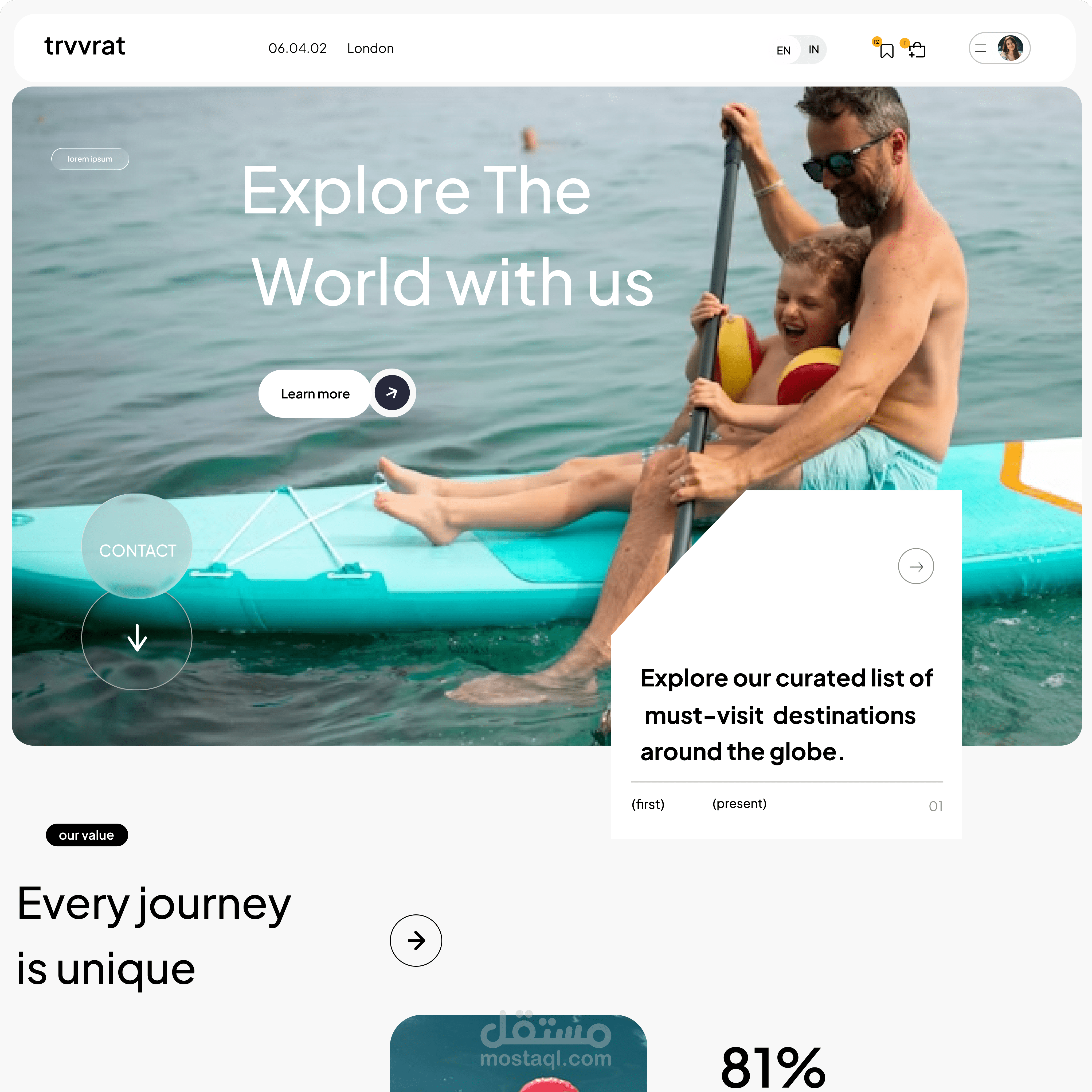 تصميم تجربة وواجهة مستخدم لموقع رحلات وسفر