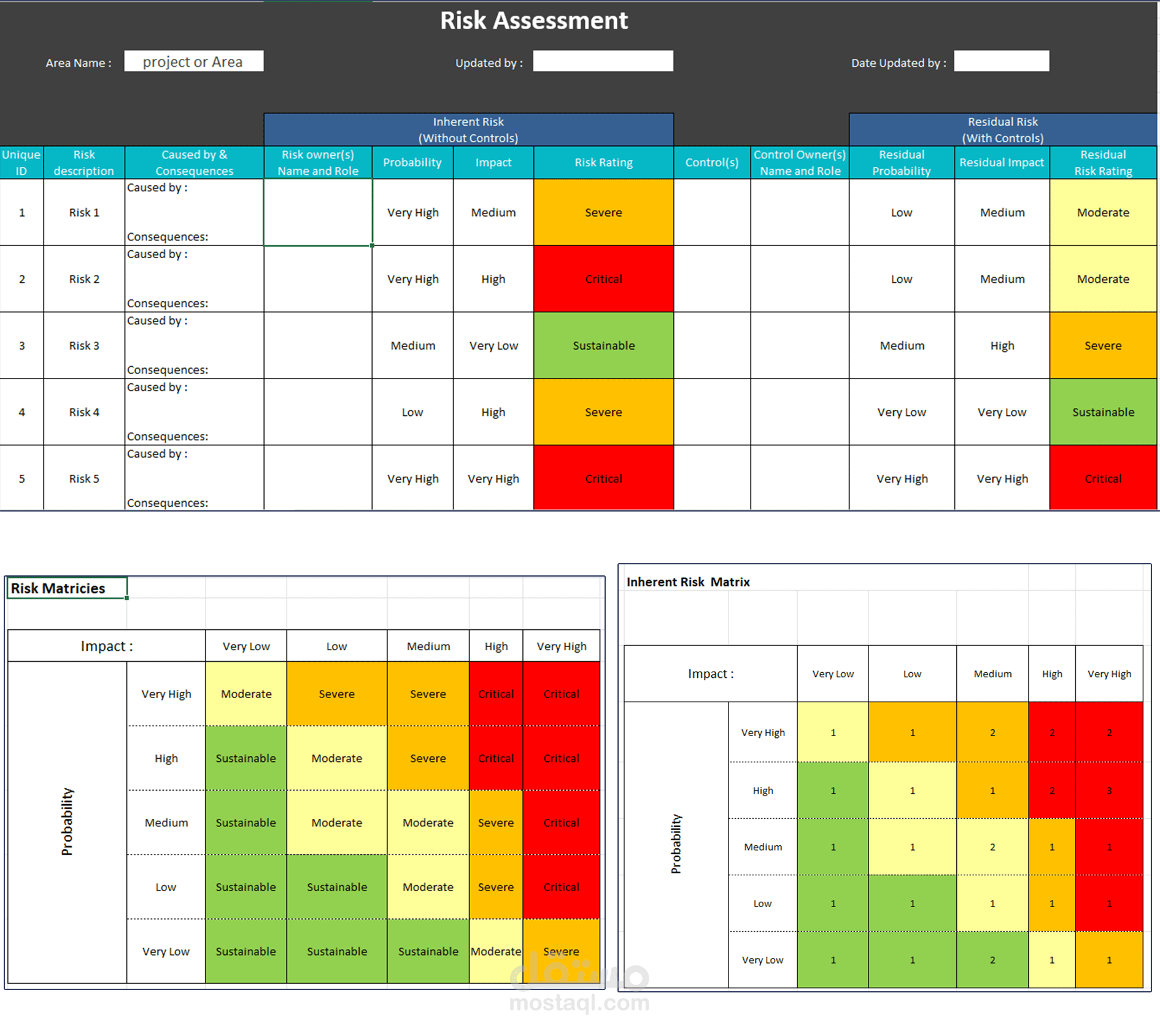 إنشاء أداة تقييم و مصفوفة مخاطر رقمية في برنامج إكسل    Creating Digital Risk Assessment  & Matrix in Excel