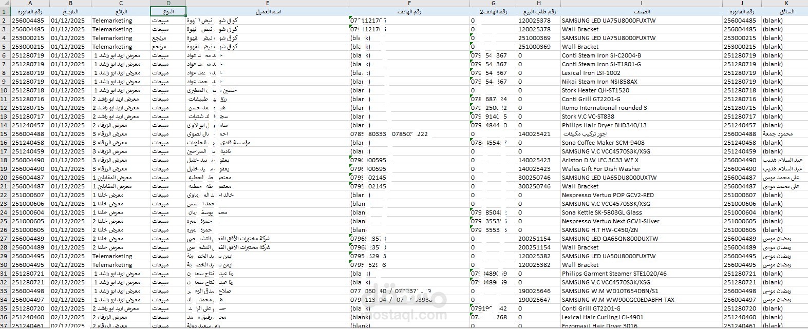 تنظيم وتحليل قواعد بيانات العملاء باستخدام Excel والوظائف المتقدمة.