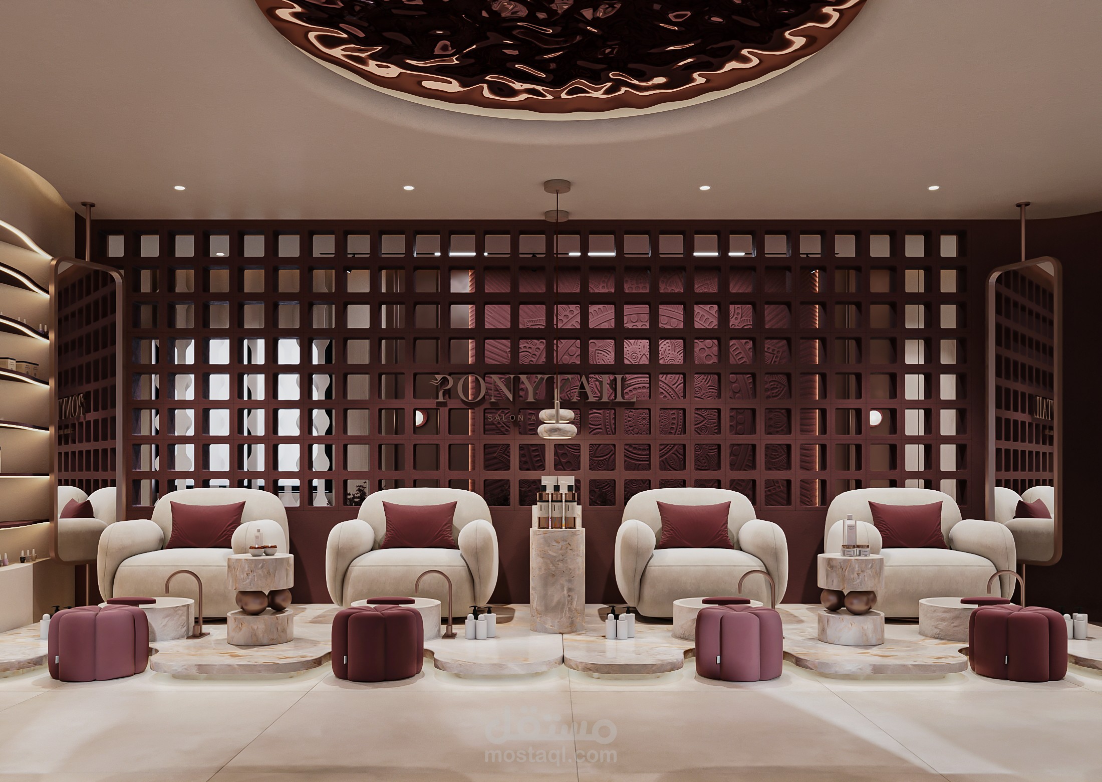تصميم داخلي عصري و فاخر لصالون تجميل وسبا في الكويت