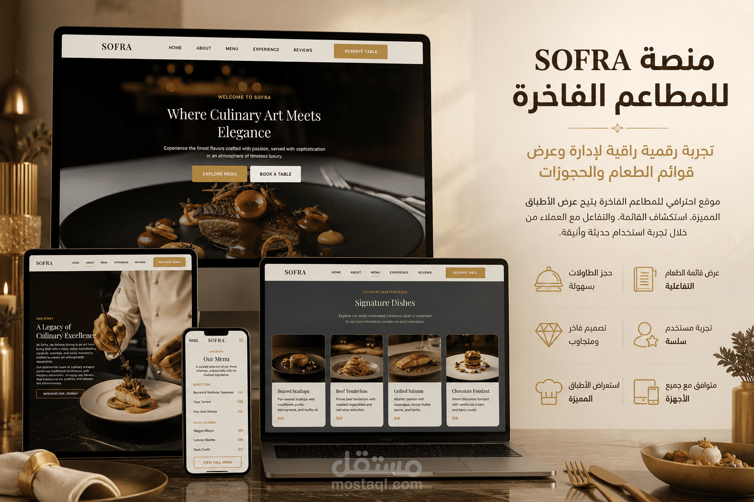 تصميم موقع مطعم احترافي بواجهة فاخرة وتجربة مستخدم متقدمة (Responsive + Animations)