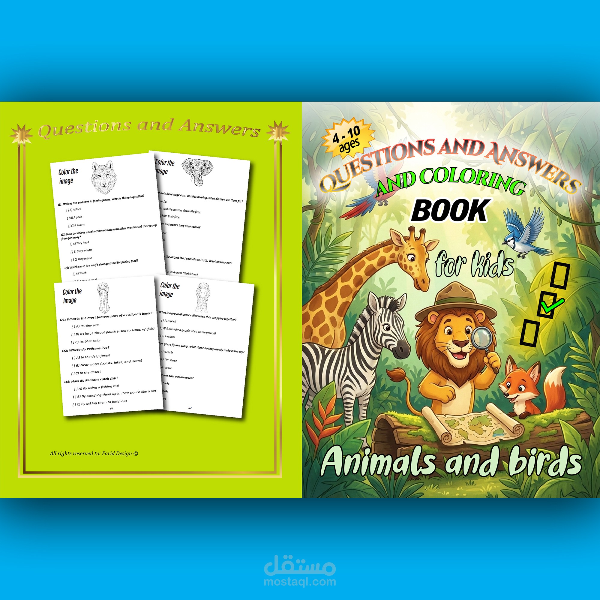 animals and birds questions answers and coloring for kids