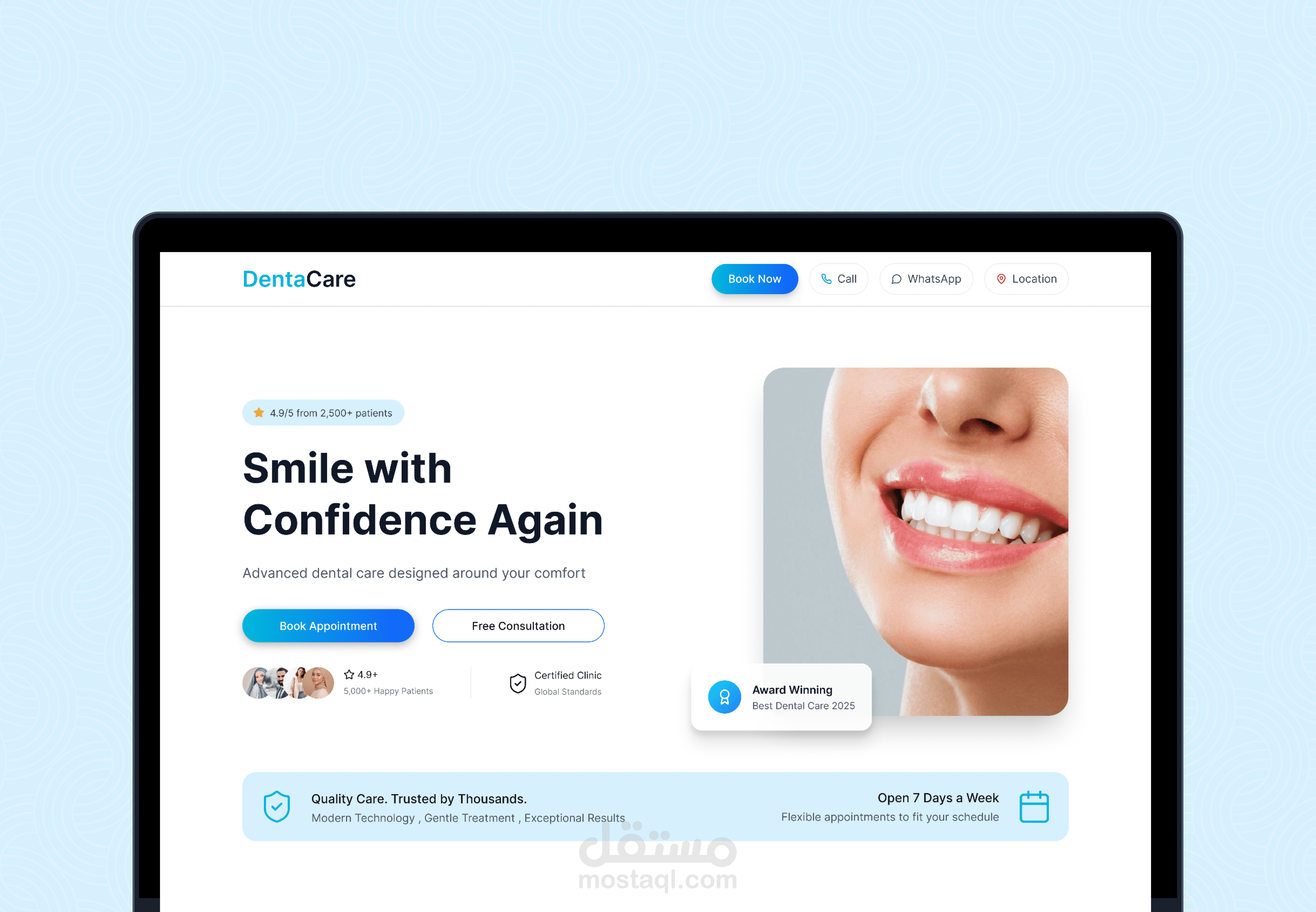 تصميم Landing Page احترافي لعيادة أسنان DentaCare