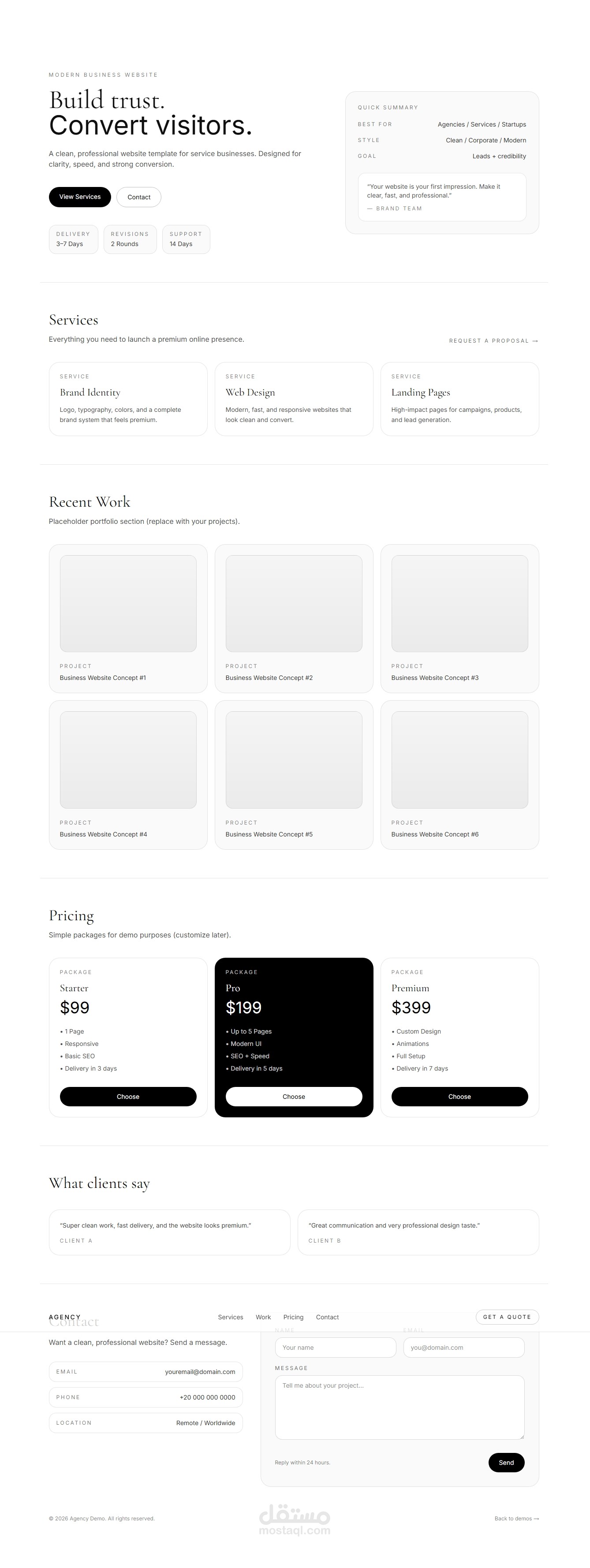 تصميم وتطوير نموذج تجريبي لموقع شركة/خدمات (Modern Business Website)