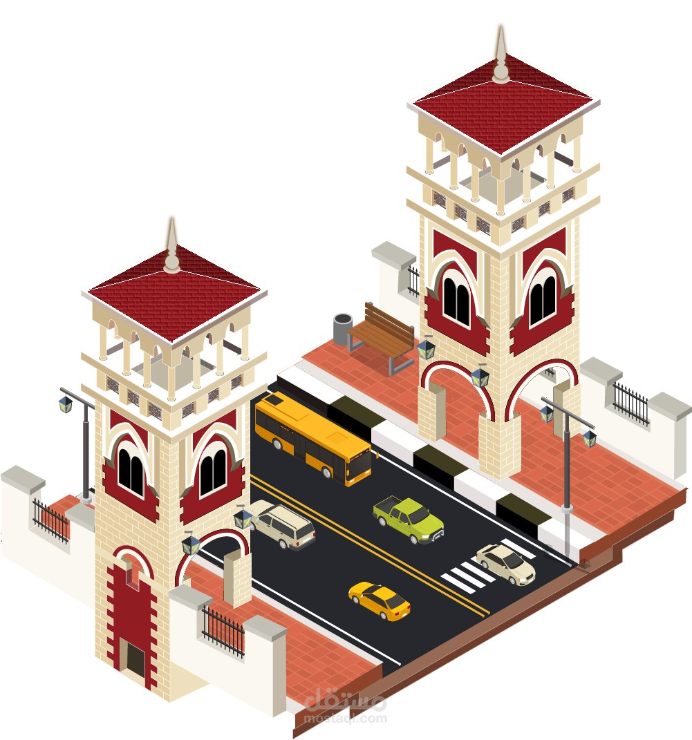 تصميم أيزومتري لمعلم "كوبري ستانلي" بالإسكندرية - Isometric Vector Illustration