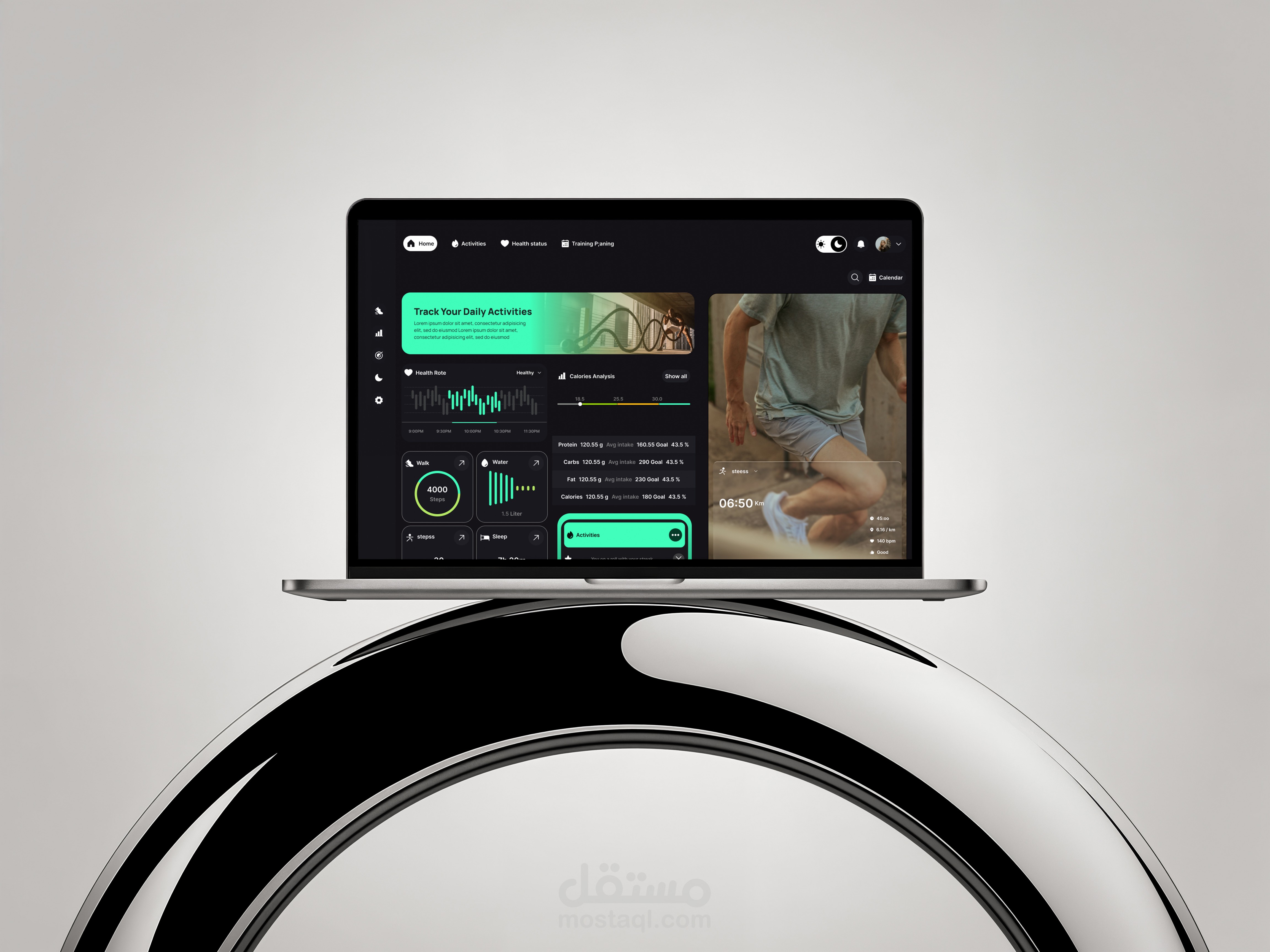 تصميم Dashboard لتطبيق لياقة بدنية لمتابعة الأنشطة الصحية