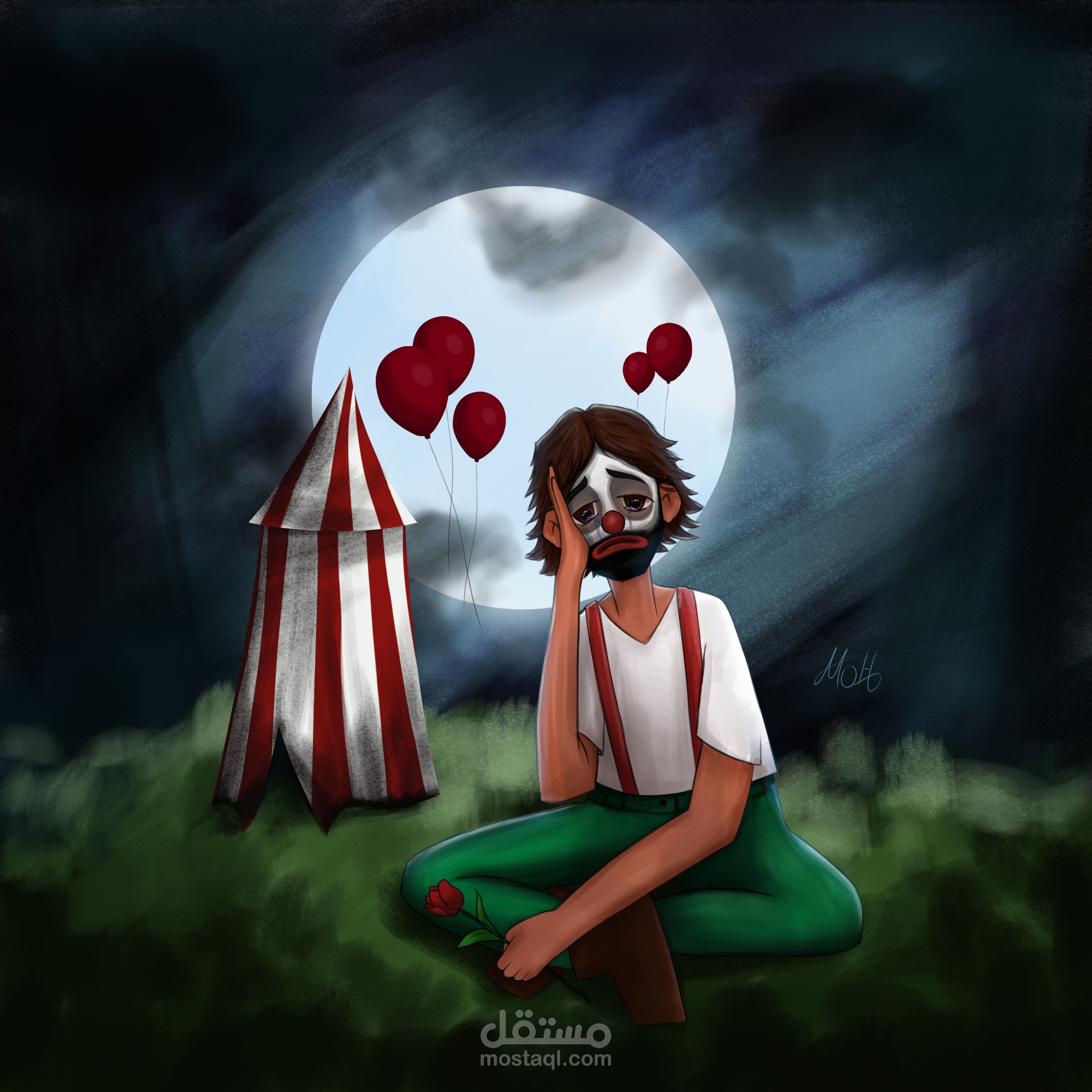 رسم مهرج حزين