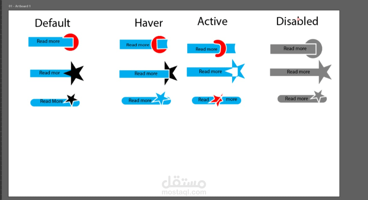 عمل اشكال لاربعة مراحل لل button