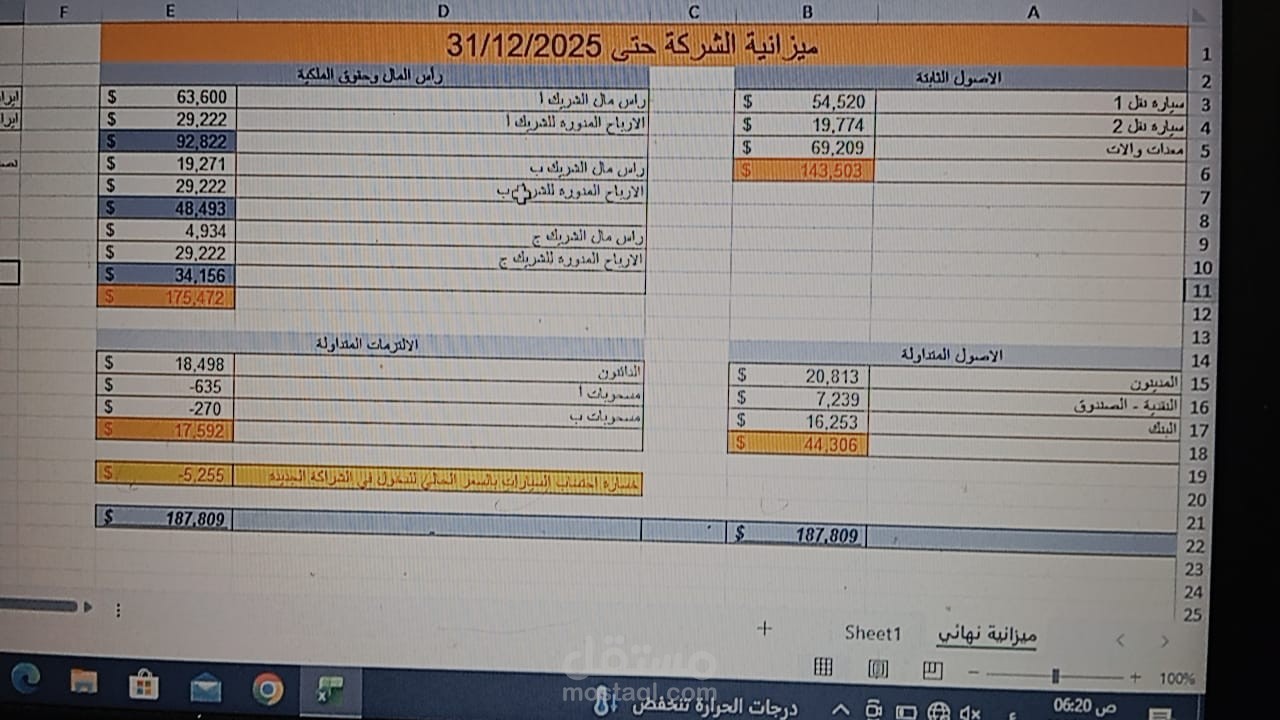 حسابات شركة نقل