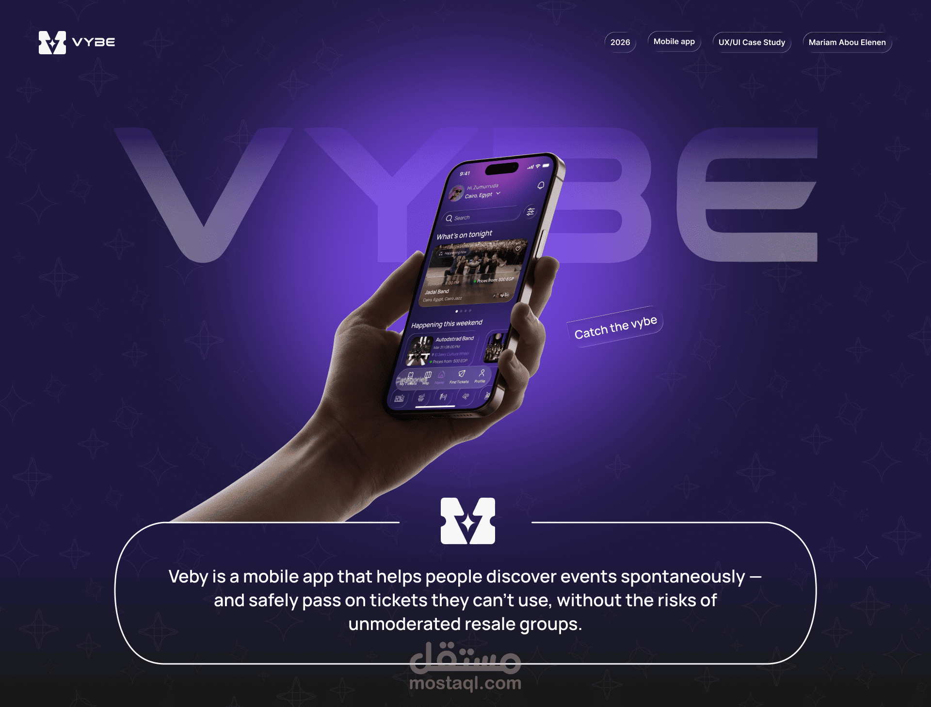 تصميم UI/UX احترافي لتطبيق فعاليات وحجز تذاكر | Vybe App