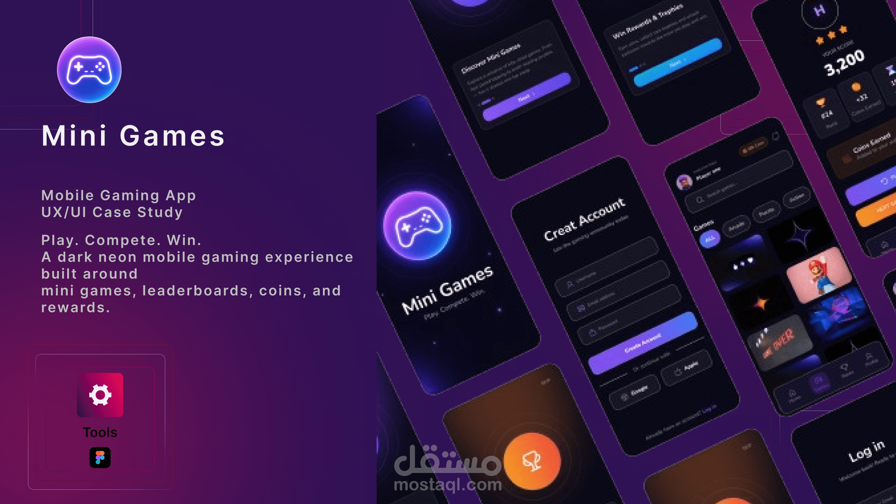 تصميم UI/UX لتطبيق ألعاب موبايل وتجربة بطولات تفاعلية