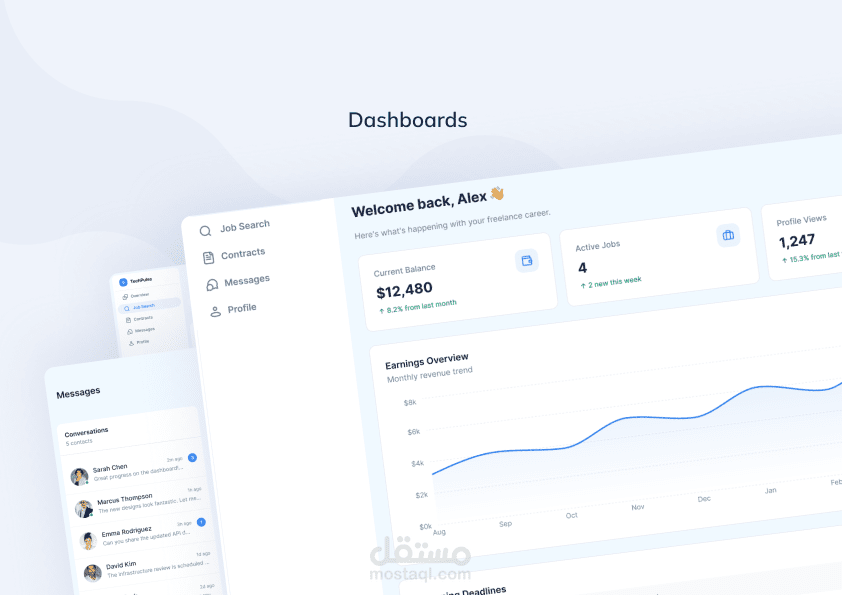 مجموعة تصميمات Dashboard لعرض البيانات والتحليلات بشكل واضح ومنظم