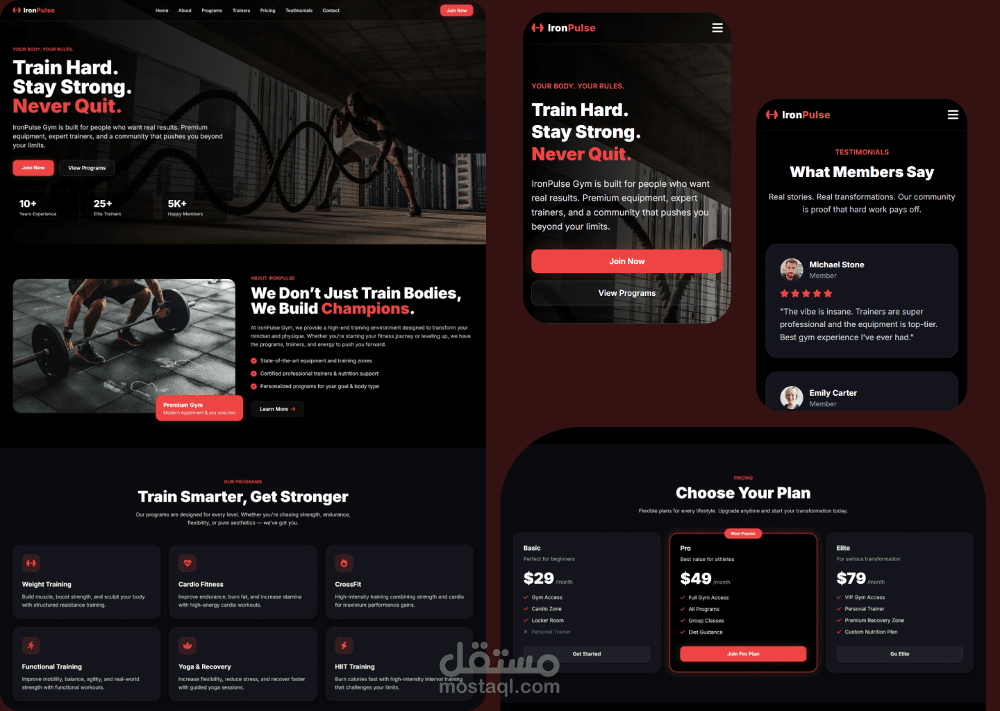 IronPulse Gym – لاندنج بيج احترافية ومتجاوبة بالكامل