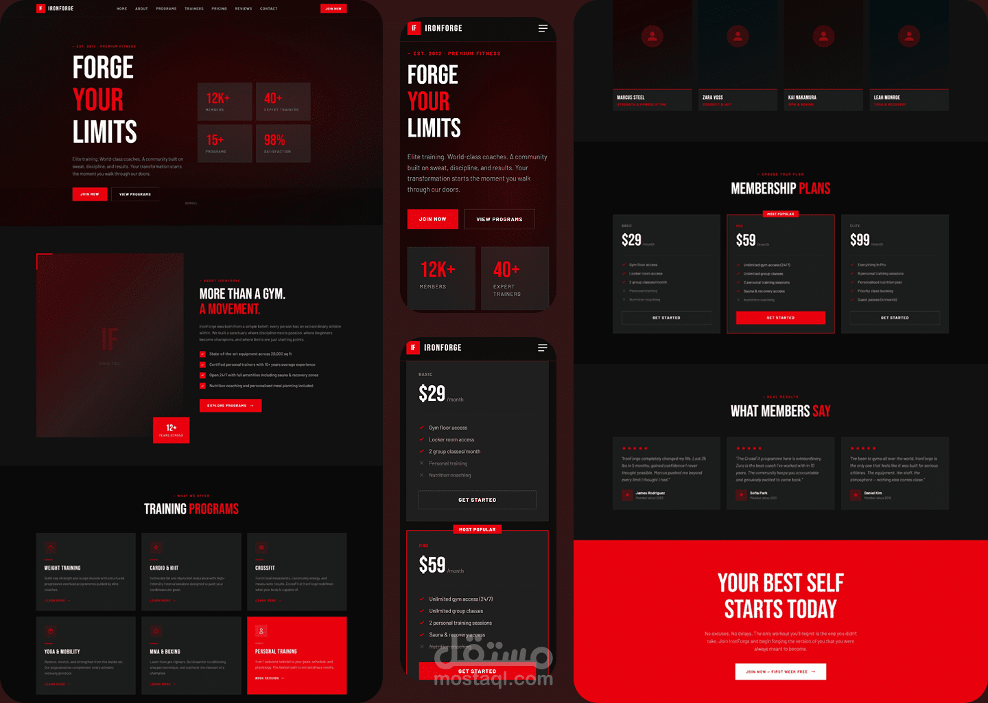 IronForge Gym Landing Page – موقع لياقة بدنية عصري واحترافي