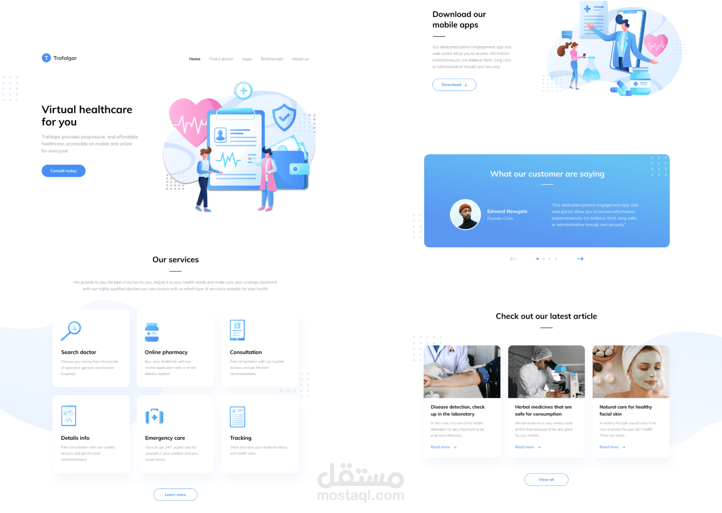 Trafalgar – Landing Page لمنصة خدمات طبية رقمية