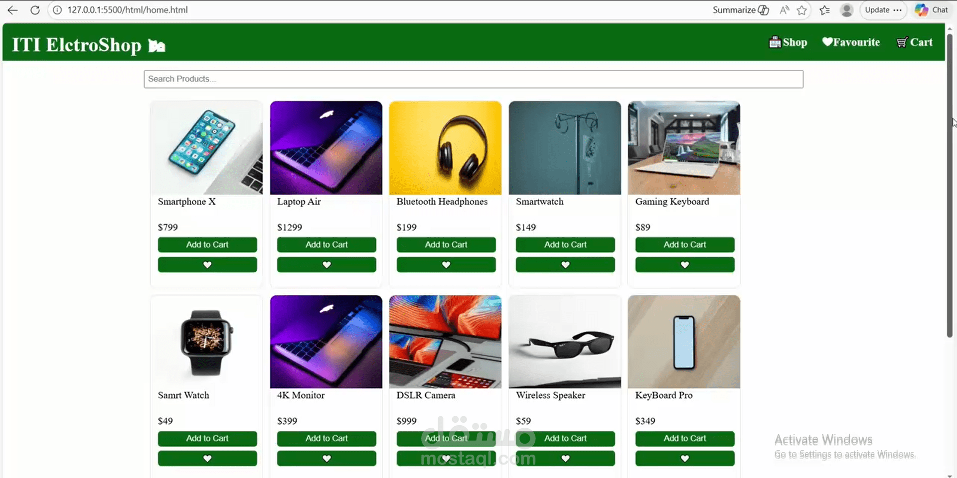 ElctroShop – متجر إلكتروني تفاعلي بإدارة المفضلة والسلة