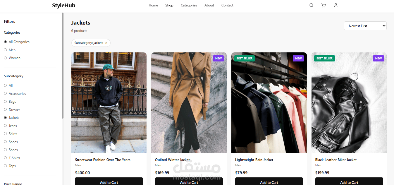 موقع تجارة إلكترونية لبيع الملابس الكاجوال | لوحة تحكم للمسؤول + واجهة مستخدم ✅