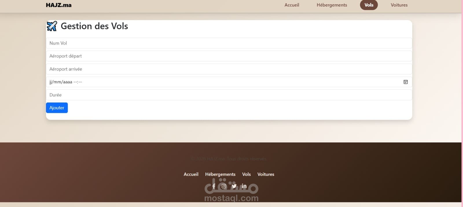Système de Gestion et d'Ajout de Vols | React.js & API Integration