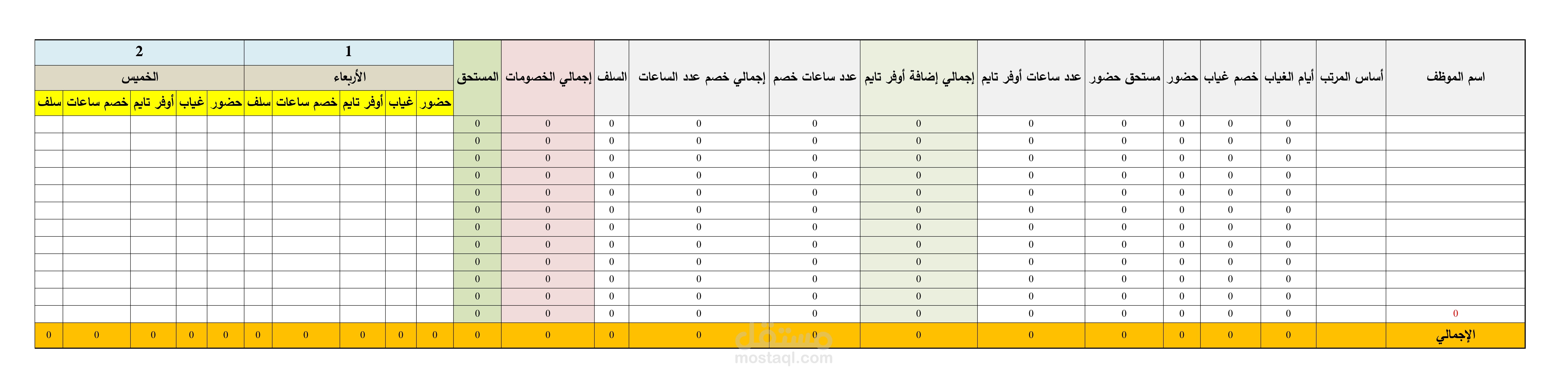 بيان حضور وانصراف للشركة على برنامج ال Excel