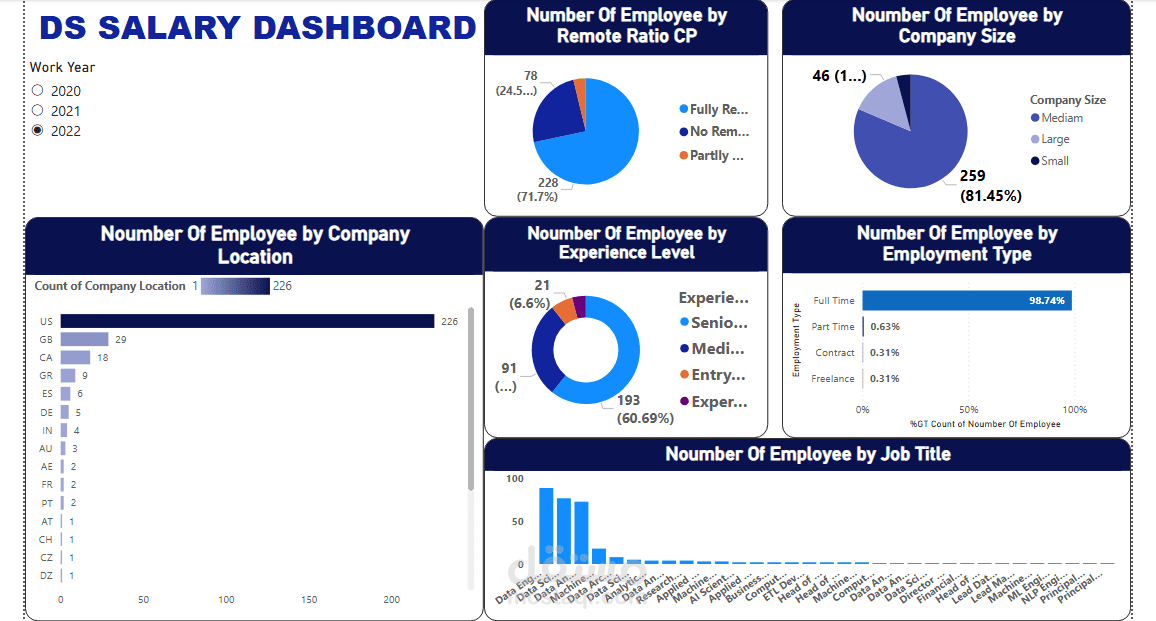 لوحة تحكم تحليل رواتب وهيكلة موظفي علم البيانات (Salary & Workforce Dashboard)