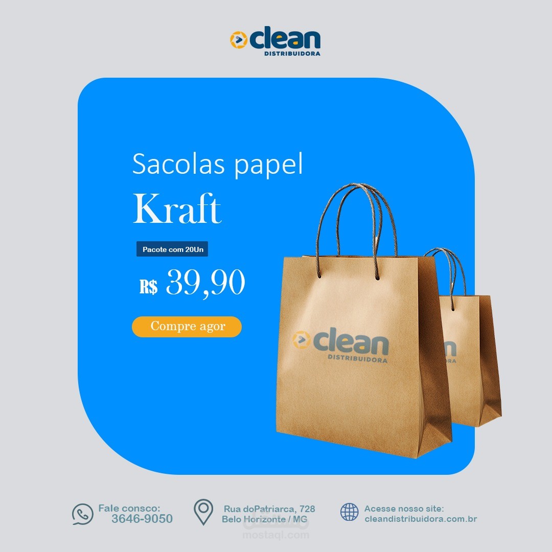تصميم إعلان سوشيال ميديا لأكياس ورق كرافت – Clean Distribuidora