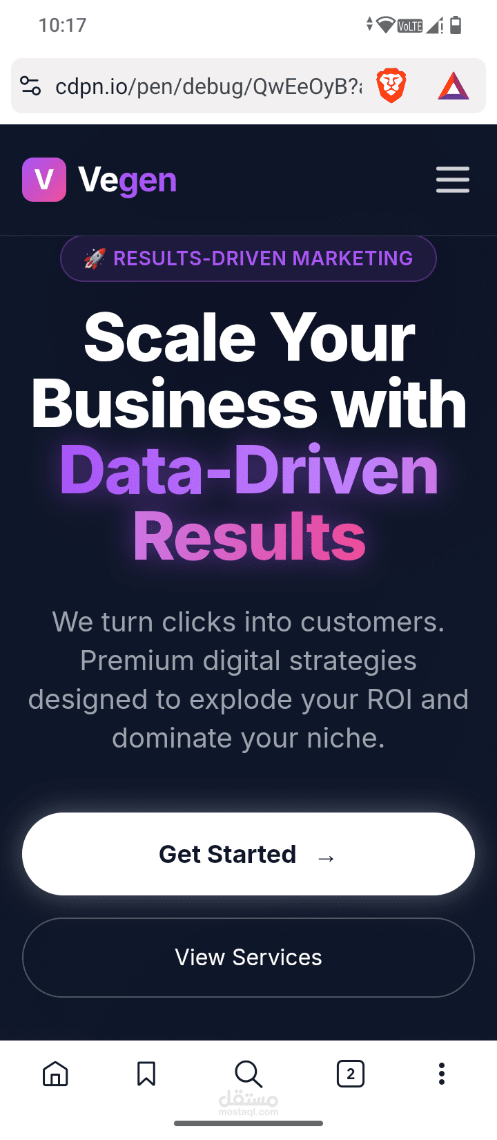 تصميم وبرمجة صفحة هبوط (Landing Page) عصرية ومتجاوبة لوكالة تسويق - Vegen