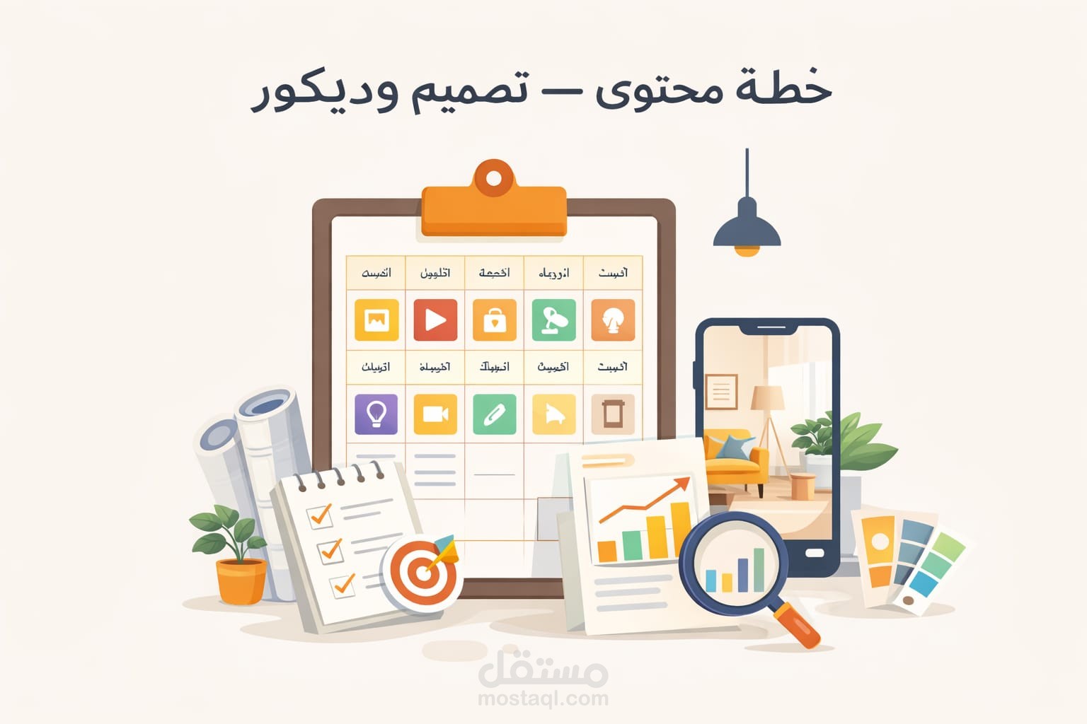 إعداد خطة محتوى تسويقي لشركة تصميم وديكور داخلي