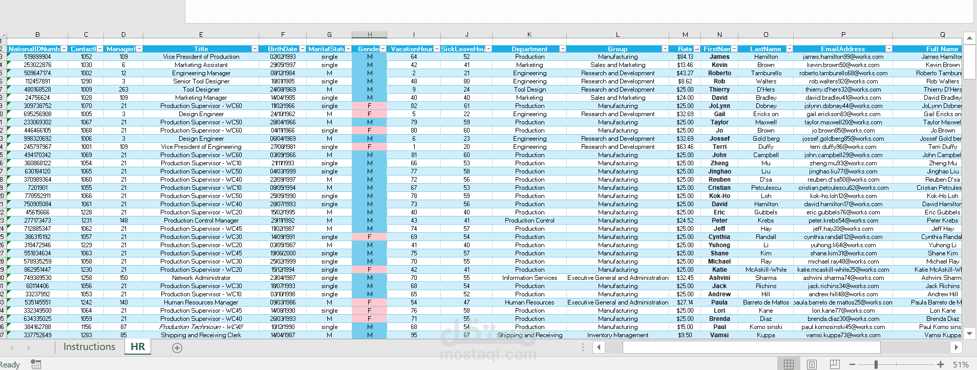 تنظيم وإدارة بيانات الموارد البشرية باستخدام Excel