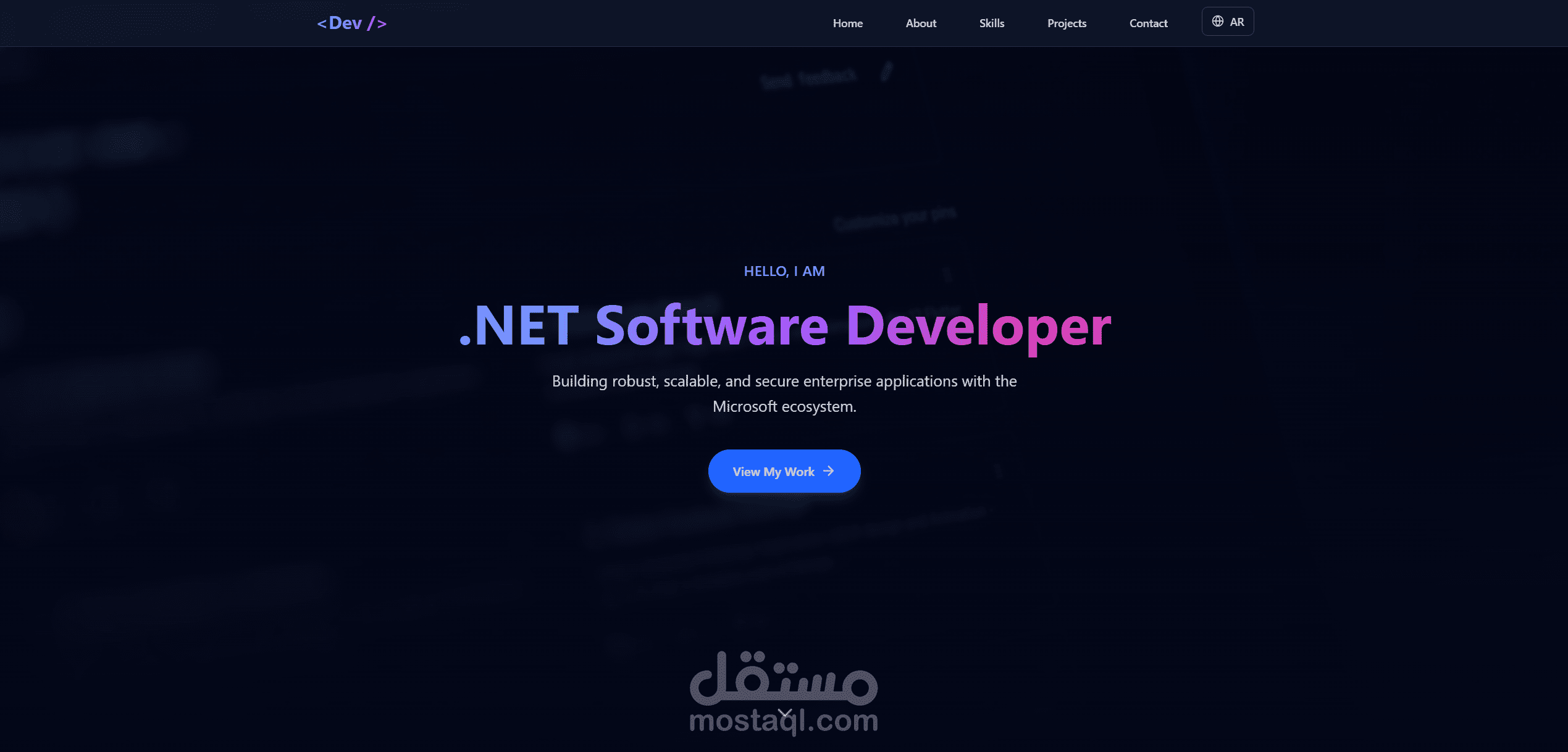 معرض أعمال تقني متكامل (Full-Stack Developer Portfolio)