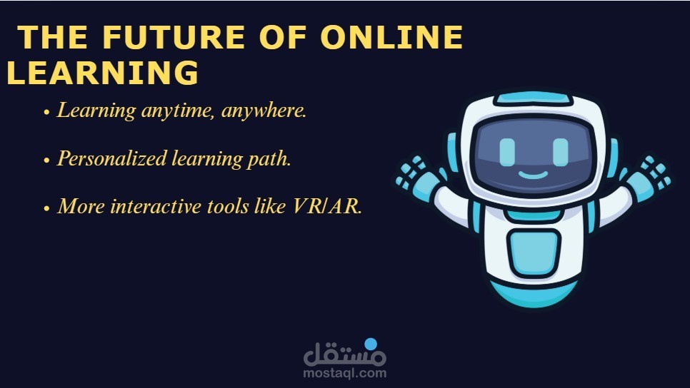 تصميم عرض تقديمي تعليمي جذاب عن "مستقبل التعلم عبر الإنترنت