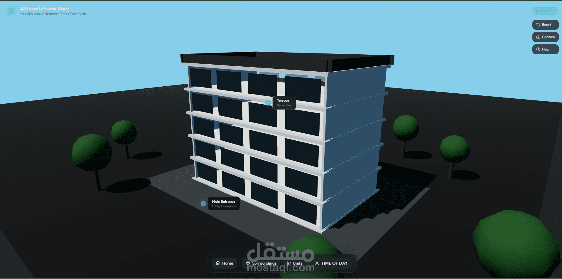 موقع تفاعلي ثلاثي الأبعاد لعرض مبنى/فيلا - 3D Property Viewer