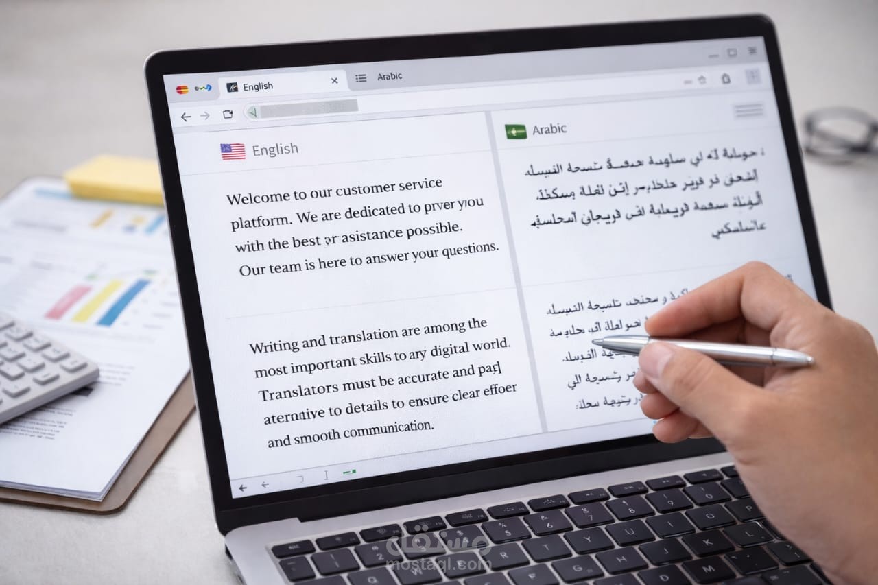 ترجمة النصوص وكتابة محتوي عربي وانجليزي