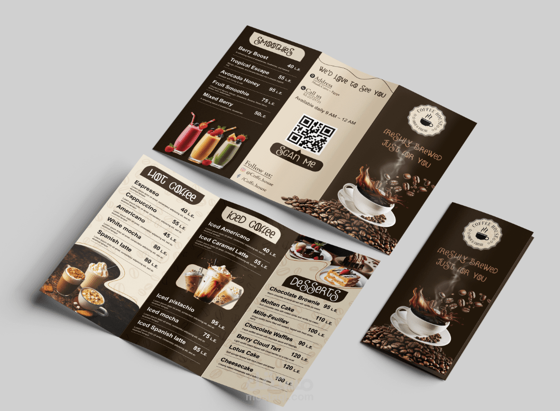 تصميم منيو احترافي بنظام Trifold Brochure جاهز للطباعة