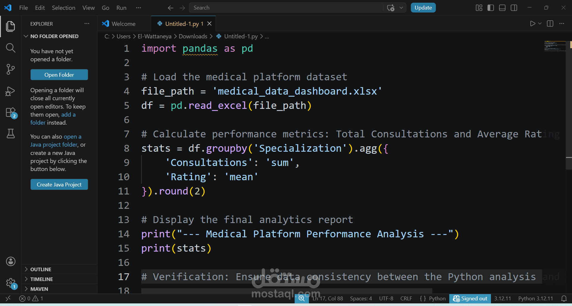 تحليل بيانات الأطباء وتصميم لوحة تحكم (Dashboard) تفاعلية باستخدام Python & Excel