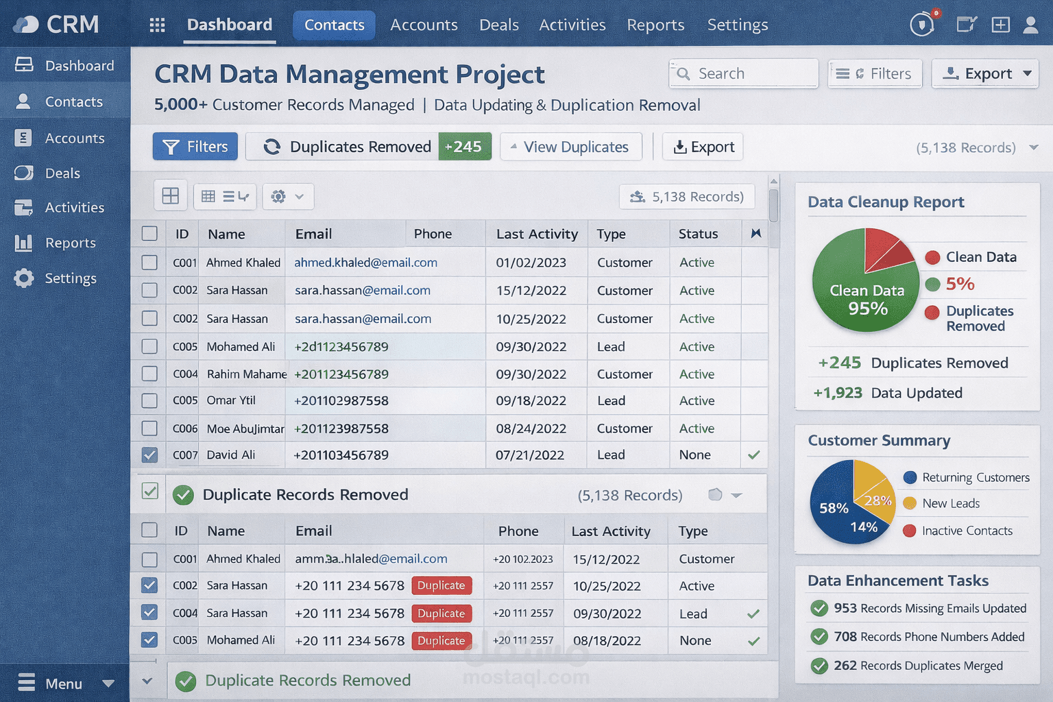 إدارة بيانات على نظام CRM
