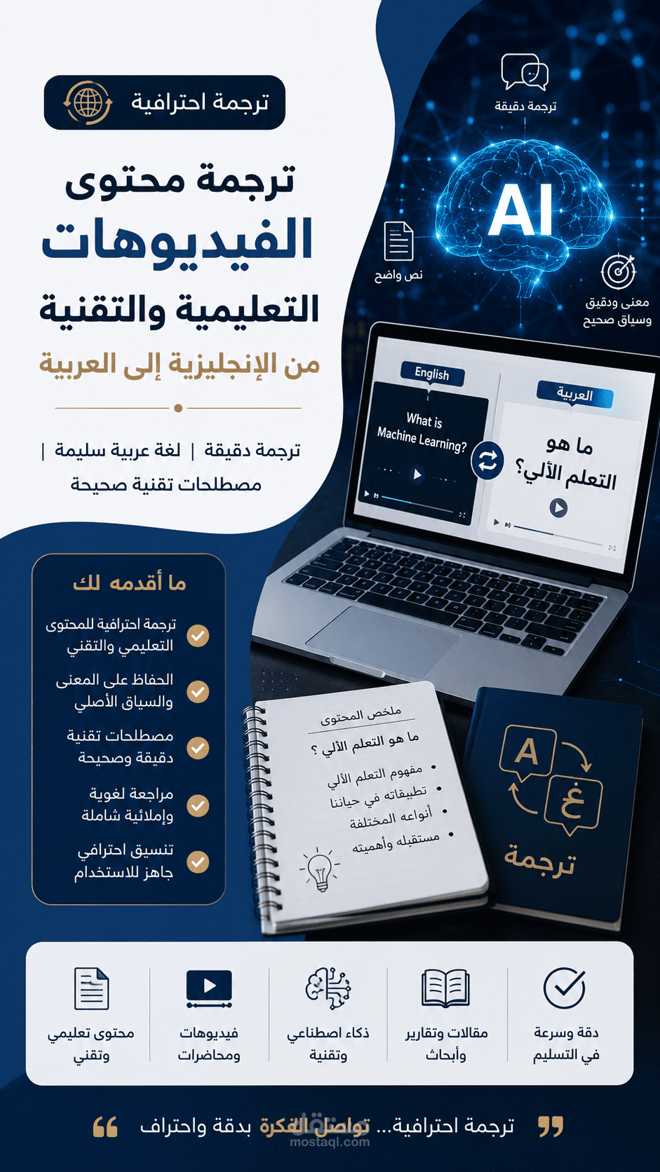 ترجمة احترافية لمحتوى الفيديوهات التعليمية والتقنية من الإنجليزية إلى العربية