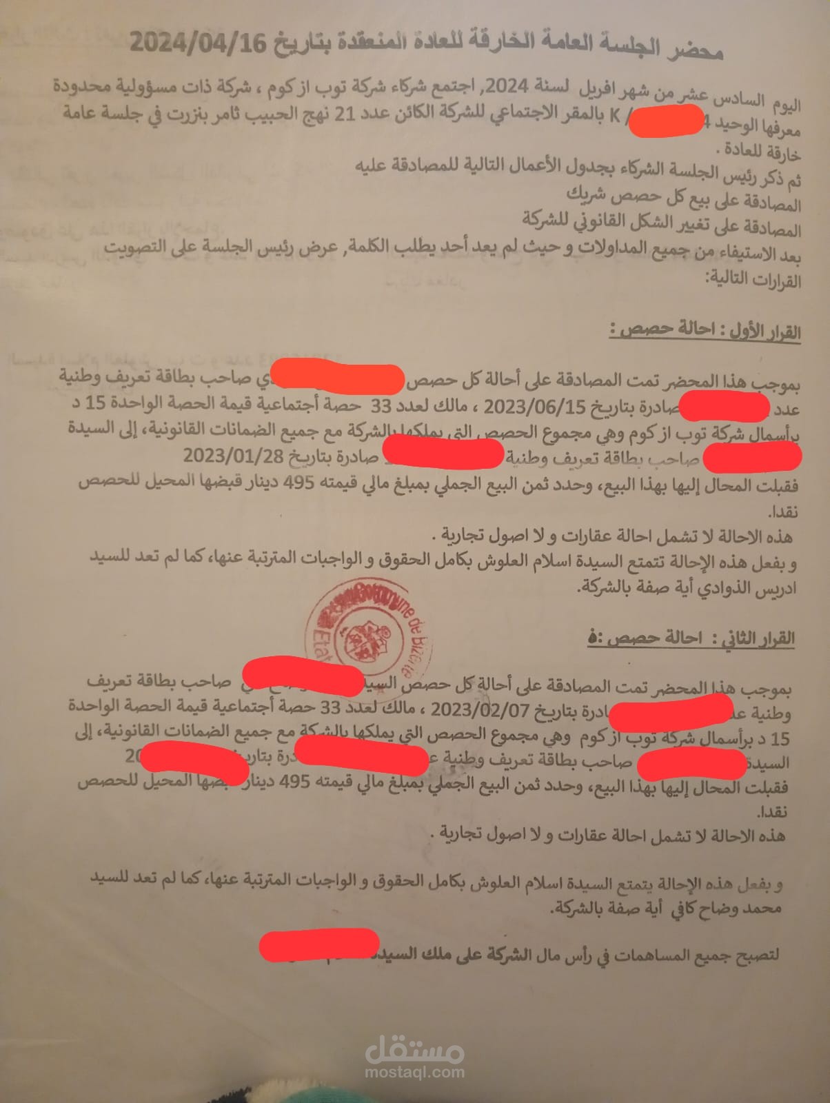 محضر جلسة شركة