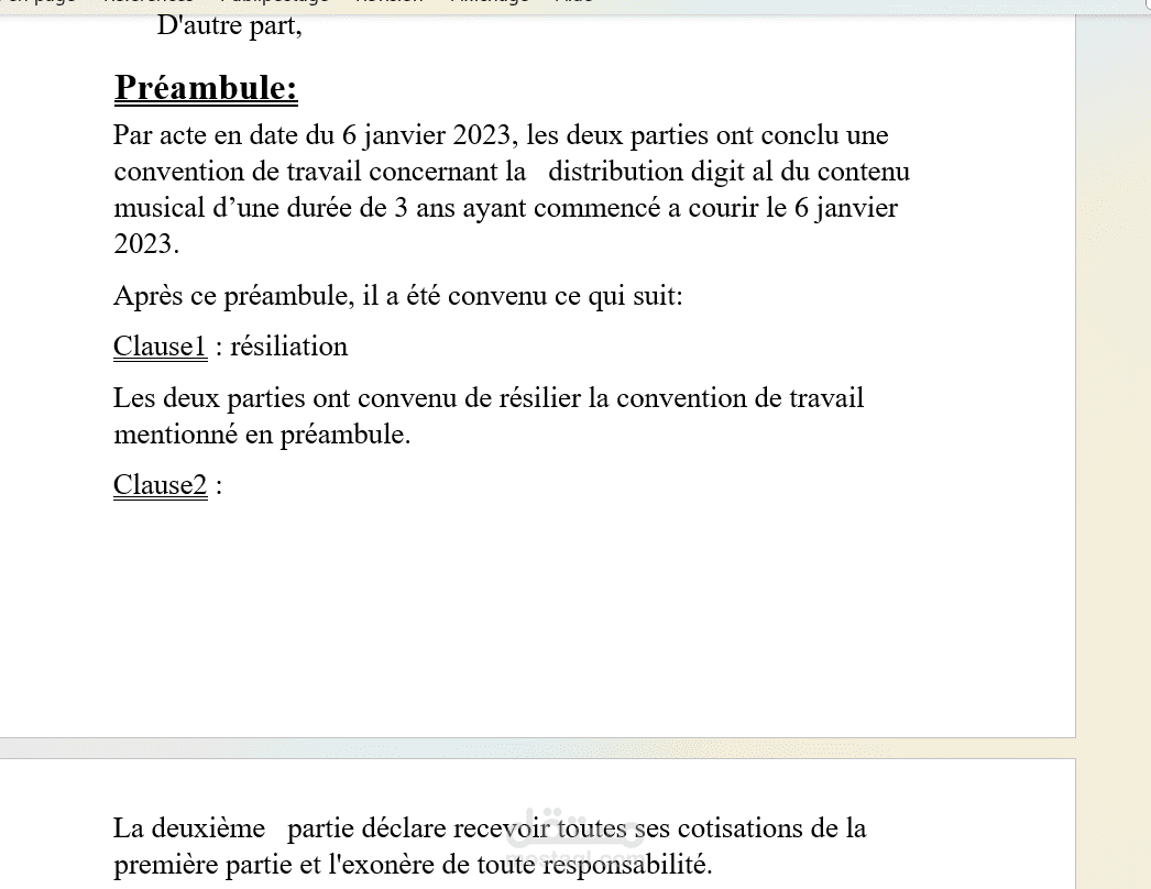 résiliation d’un contrat