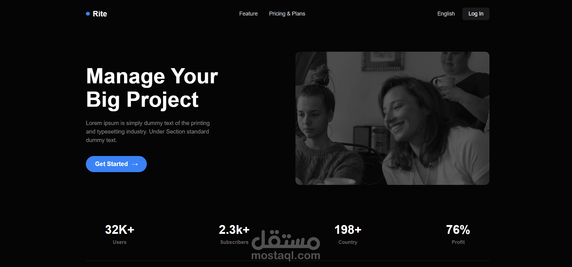 تكويد واجهة موقع Rite Project Management