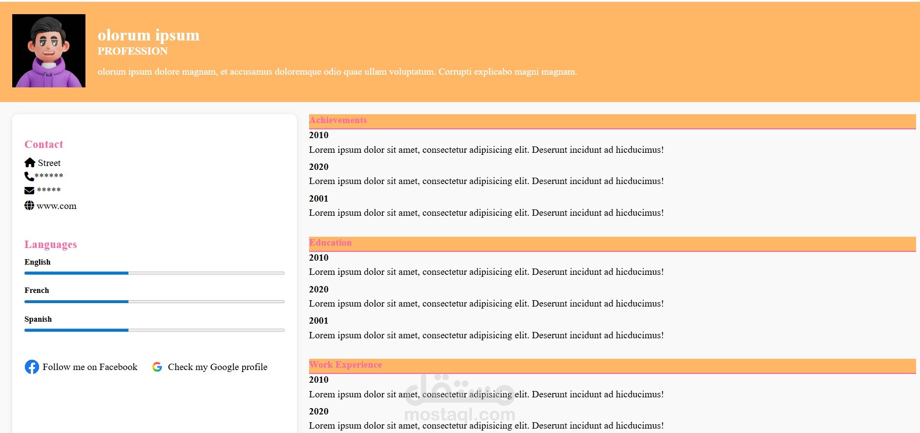 Designing an interactive CV page using HTML and CSS