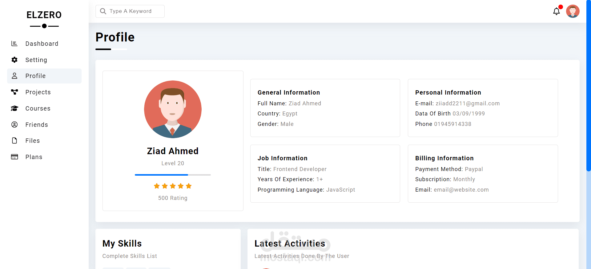 لوحة تحكم dashboard