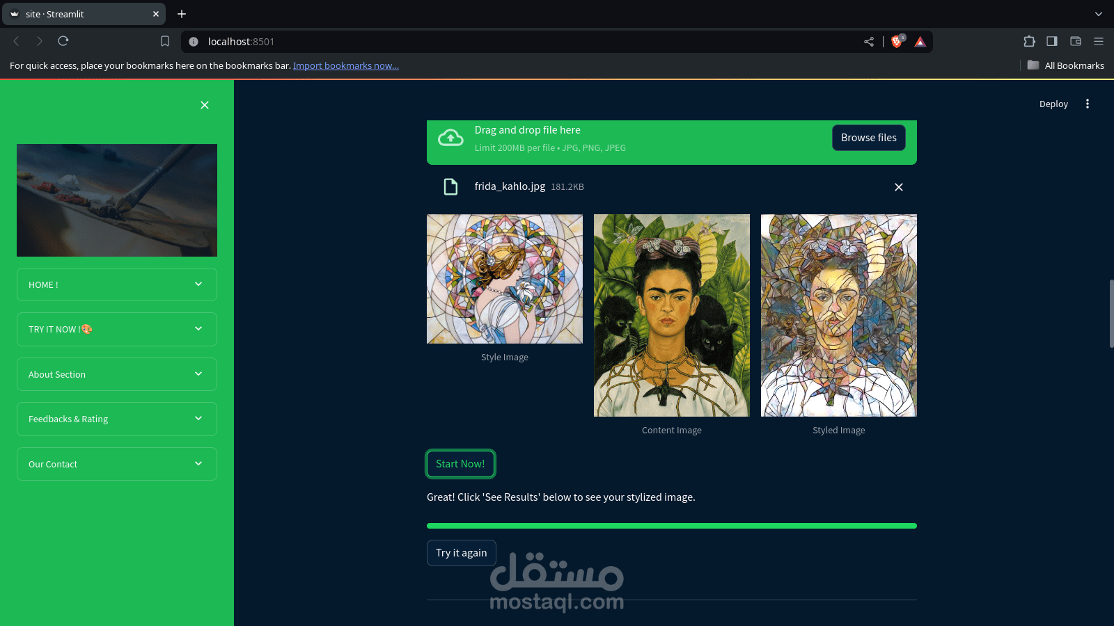 ١. نقل الأسلوب الفني للصور باستخدام PyTorch وتطبيق ويب تفاعلي بـ Streamlit