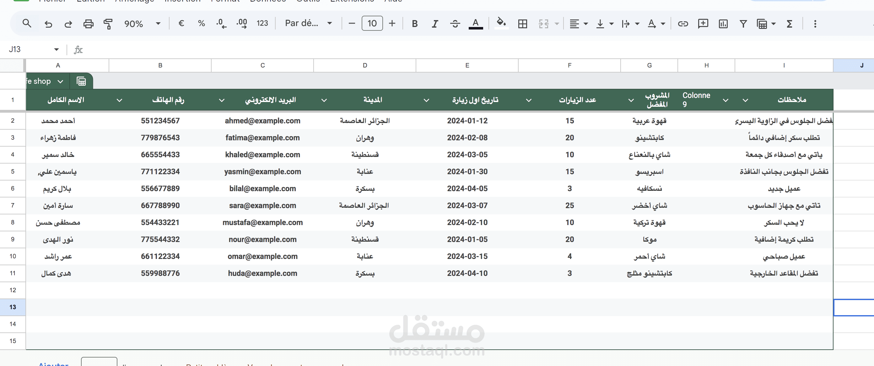 تحويل بيانات عملاء مقهى من ورقية إلى قاعدة بيانات Excel متكاملة