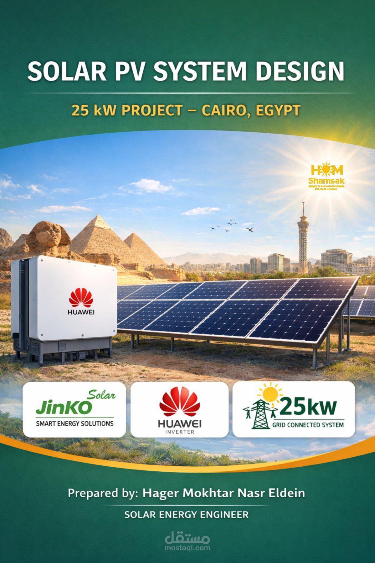 تصميم نظام شمسي متصل بالشبكة 25kw