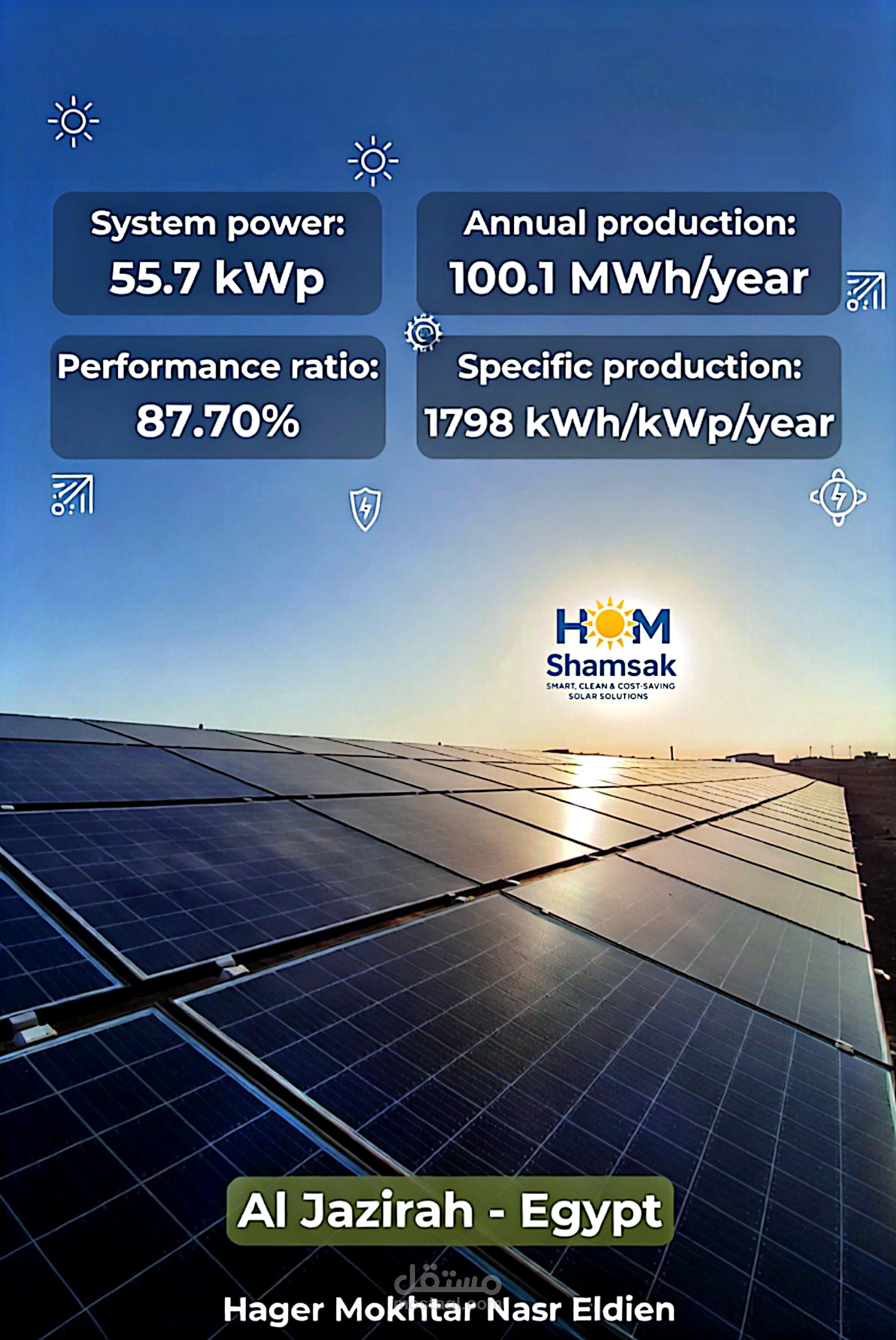 تصميم نظام شمسي متصل بالشبكة 55kw