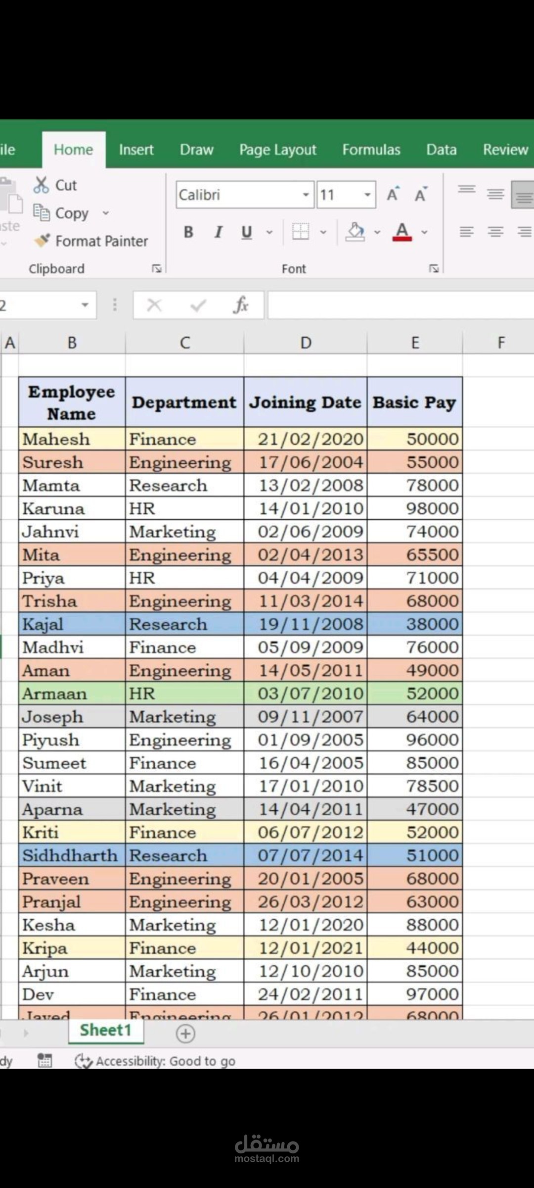 معالجة البيانات وتنظيمها في جداول جاهزة للاستحدام